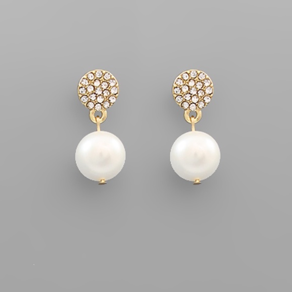 Crystal Disk & Pearl Earrings - Picture 1 of 2